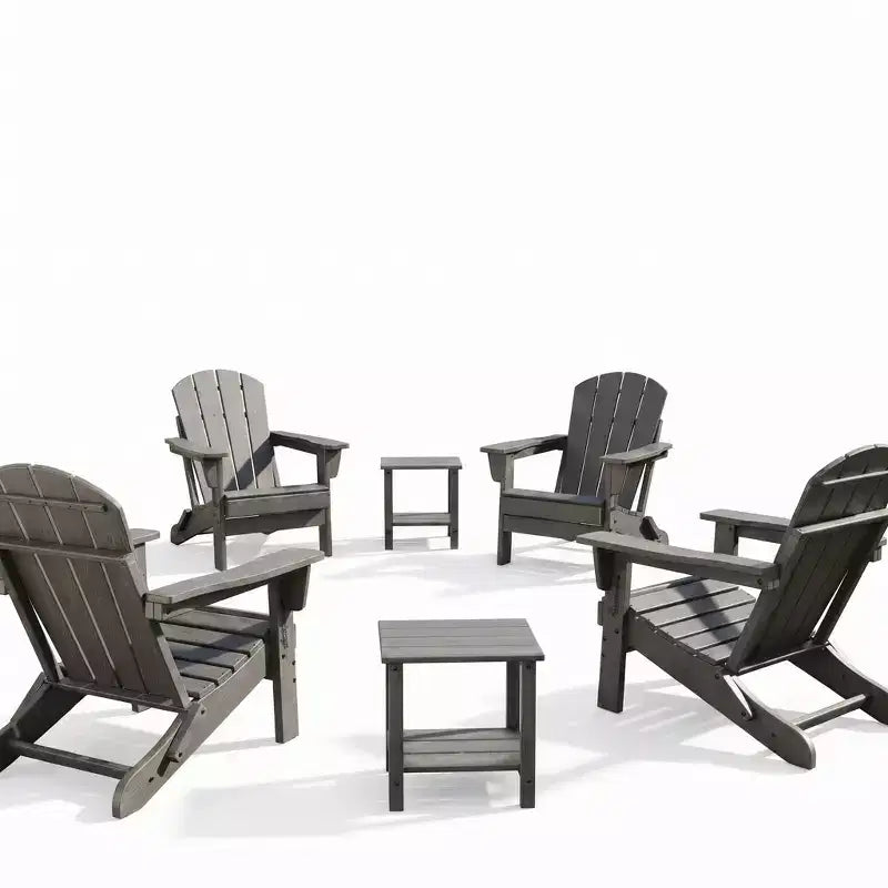 Składane krzesła Adirondack, zestaw 4 sztuk z 2 stolikami bocznymi, nowoczesne krzesła ogrodowe HDPE na patio, taras, balkon, podwórko, trawnik