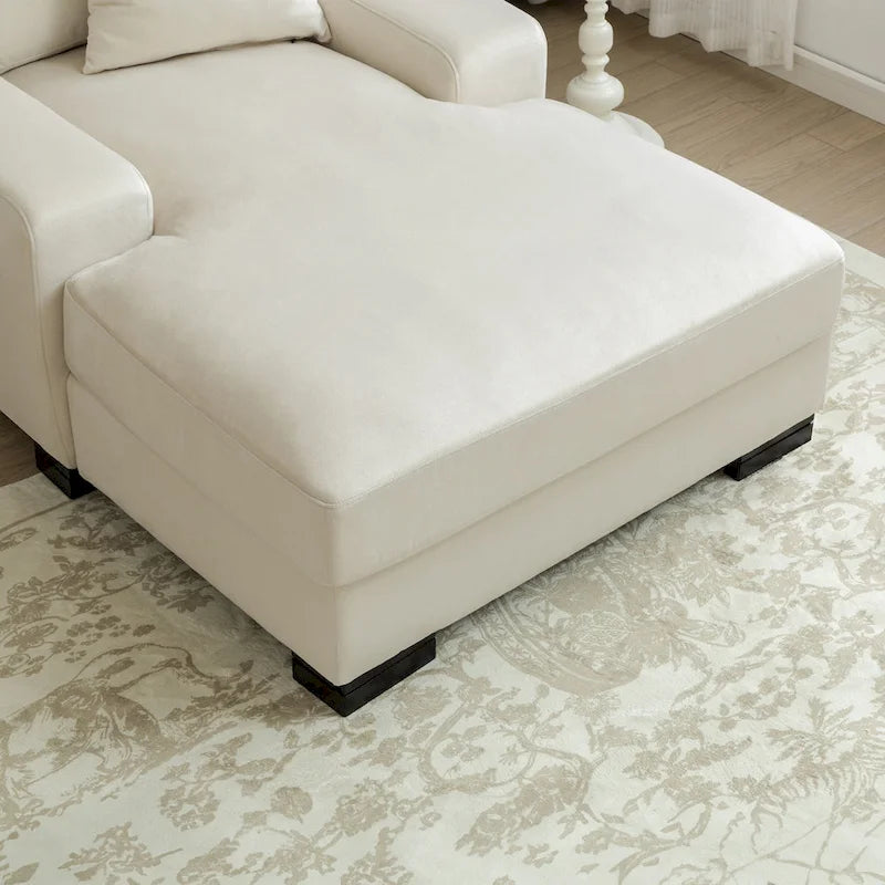 Nowoczesna sofa z funkcją spania typu chaise longue w stylu mid-century, o powiększonych wymiarach, z poduszką