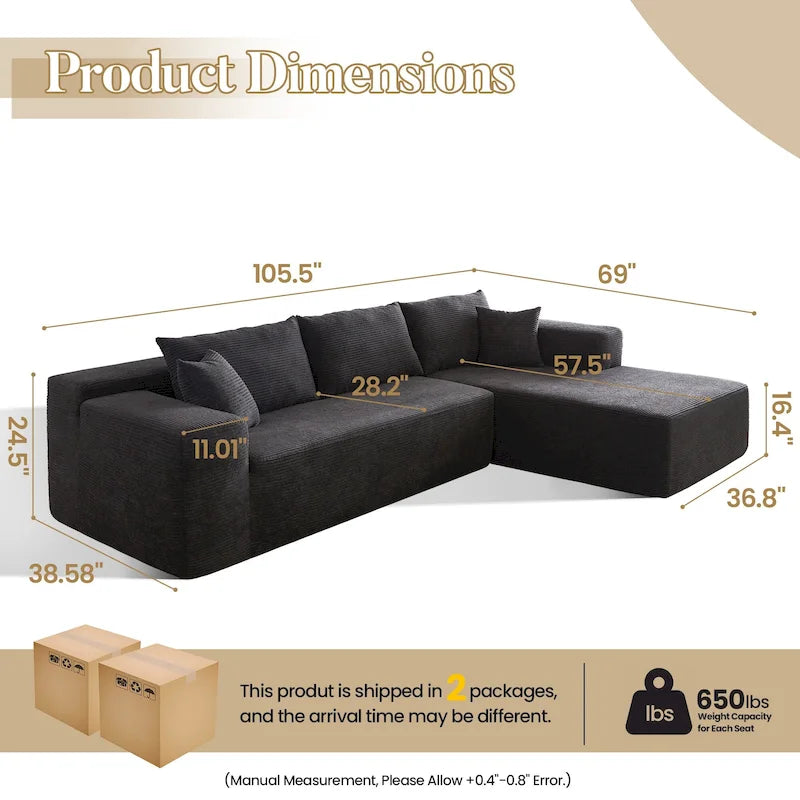 HOOOWOOO Nowoczesna narożna sofa modułowa w stylu minimalistycznym, wykonana z sztruksu, do salonu