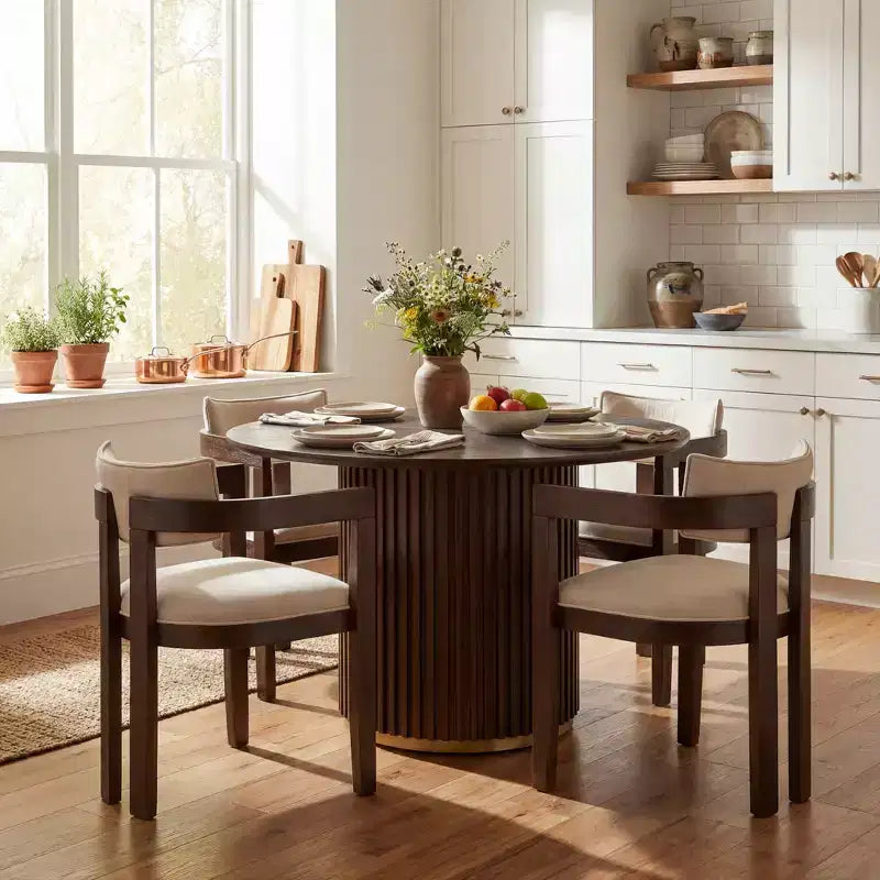 Christopher Knight Home Shankar Nowoczesny 5-częściowy okrągły zestaw jadalniany z krzesłami tapicerowanymi z drewna kauczukowego