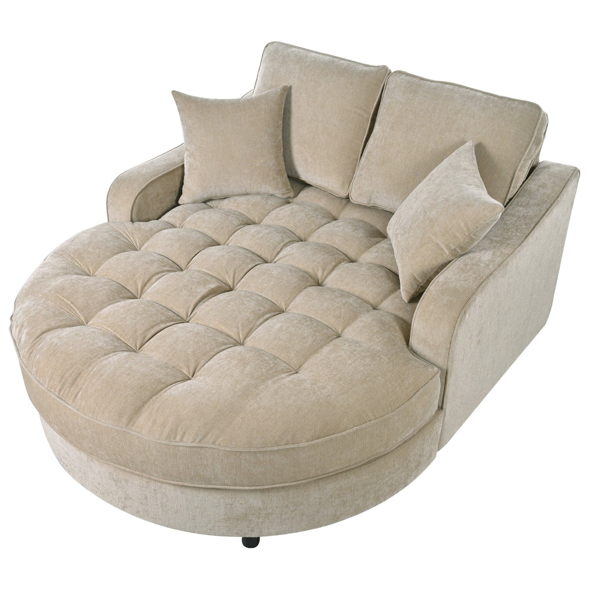 Sofa rozkładana typu chaise longue z chenille, tapicerowana sofa z pikowanym oparciem i 2 zdejmowanymi poduszkami do salonu