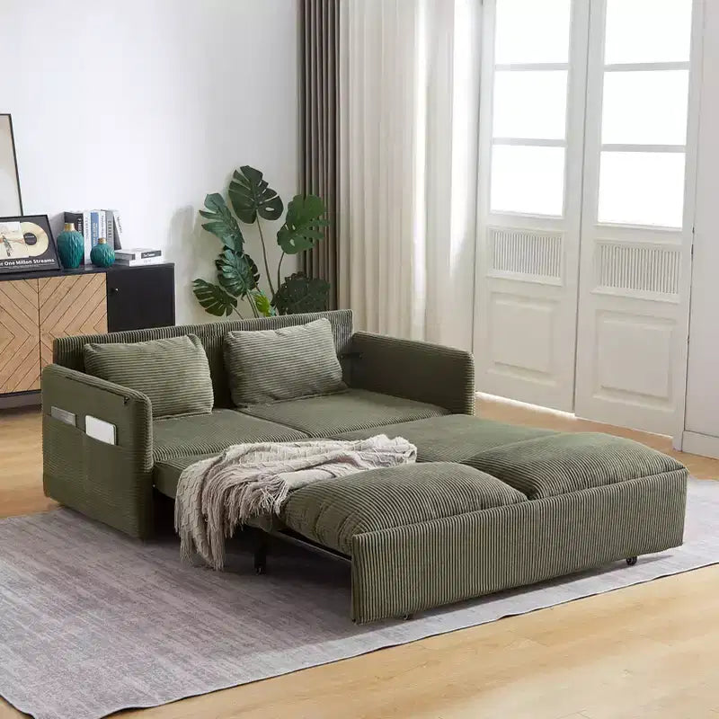 64,5-calowa rozkładana sofa 3 w 1 z sztruksu z funkcją spania
