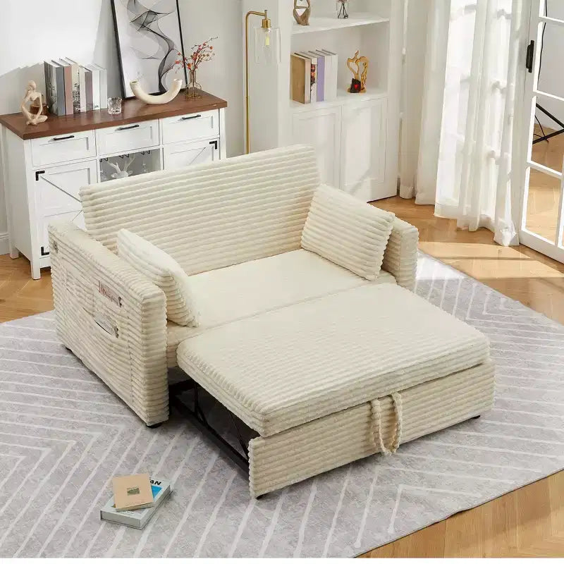 55-calowa rozkładana sofa dwuosobowa z wysuwanym podnóżkiem i regulowanym oparciem, mebel oszczędzający miejsce do małych mieszkań