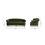 Sofa Chesterfield La Rosa 84 w stylu Mid-Century Modern, tapicerowana aksamitem i przeszywana głęboko