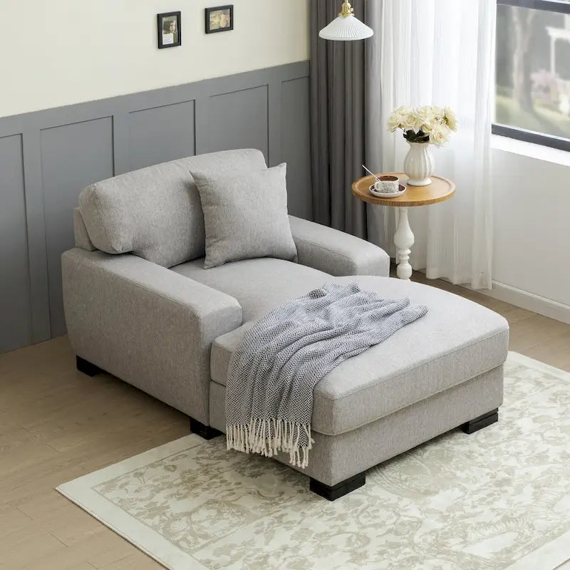 Nowoczesna sofa z funkcją spania typu chaise longue w stylu mid-century, o powiększonych wymiarach, z poduszką