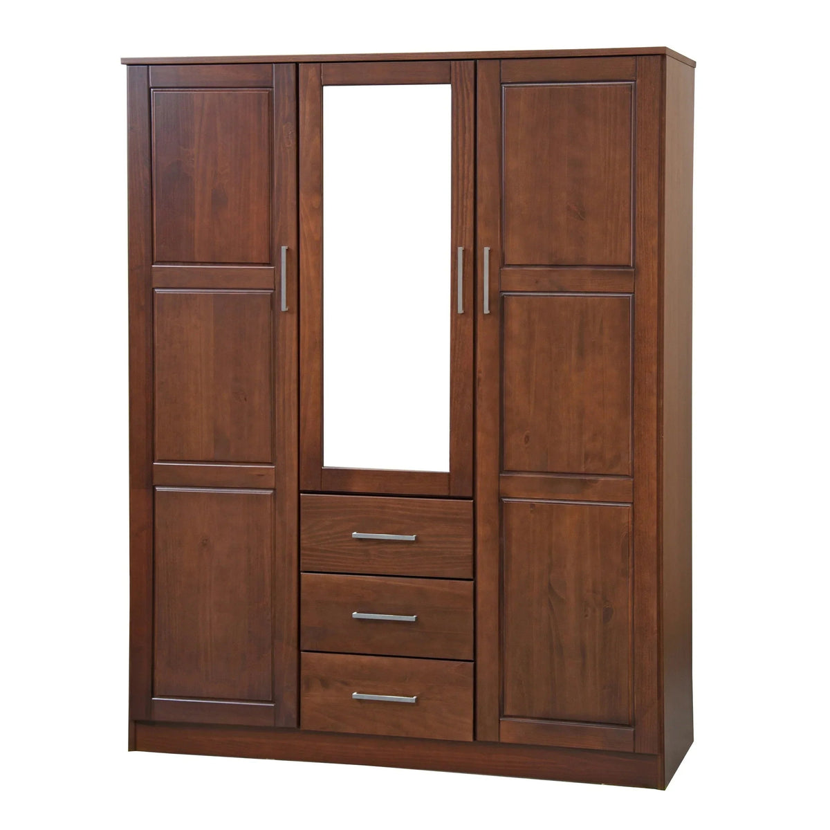 Palace Imports 100% szafa trzydrzwiowa Cosmo z litego drewna, z drzwiami z litego drewna lub lustrzanymi