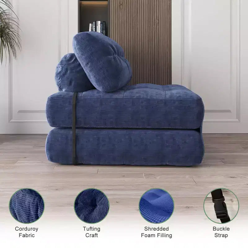 Rozkładana sofa futon z miękkiego sztruksu, składane łóżko podłogowe z poduszką i oparciem