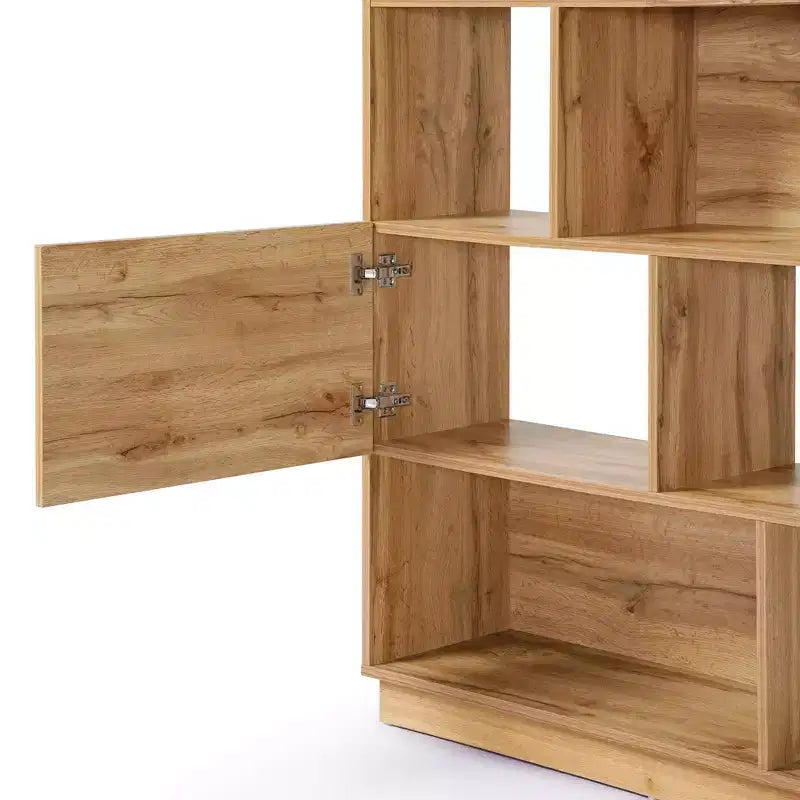 Wysoka regała na książki LuxenHome 68 z 8 półkami i 2 szafkami, 5-poziomowa regała z otworami i drzwiczkami, witryna z miejscem do przechowywania do salonu, brązowa
