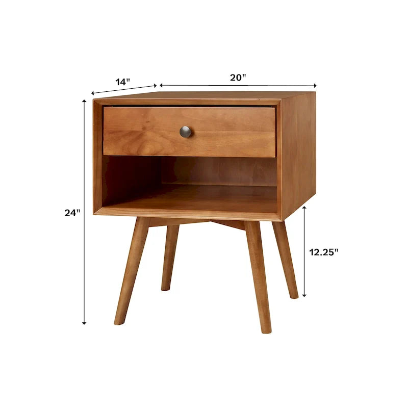 Zestaw 2 stolików nocnych z litego drewna w stylu mid-century, z 1 szufladą, sypialniane stoliki boczne