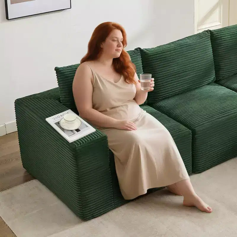 108 Nowoczesna sofa, 3-osobowa sofa tapicerowana w kształcie litery L z poduszkami, sofa z głębokim siedziskiem, bez konieczności montażu