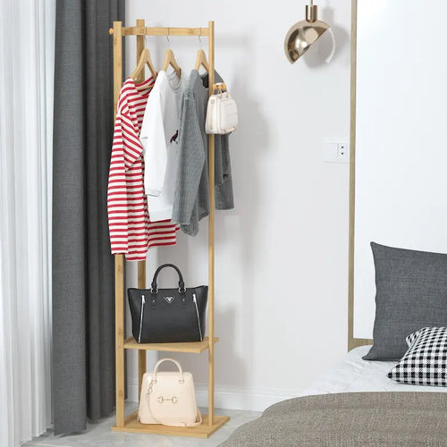 15 Wide Solid Wood Freestanding Coat Rack with Storage - Bamboo Color