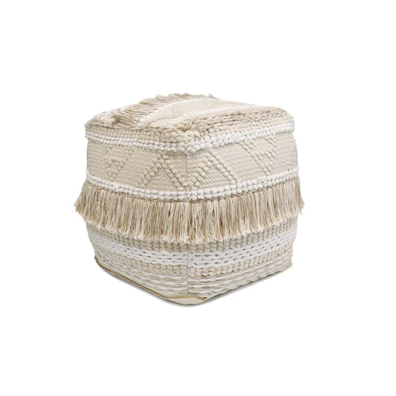 Moroccan Cotton Pouf, Beige