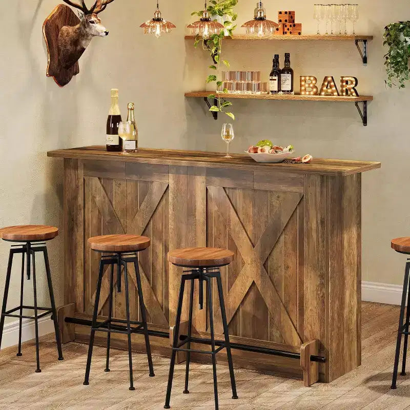 Lantine 63-calowy stół barowy, dwupoziomowy wysoki stolik pubowy z podnóżkiem do domu, kuchni, bistro, jadalni i salonu, brązowy