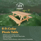 Stół piknikowy All Things Cedar 6-Ft do użytku zewnętrznego, ręcznie wykonany drewniany zestaw ławek tarasowych na kemping, imprezy w ogrodzie lub oglądanie meczów, rustykalny cedr