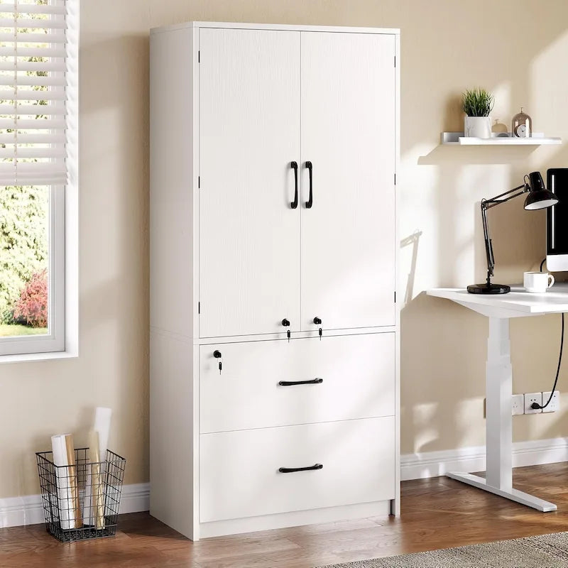 68H Large Heavy Duty Wood File Cabinets 2-Drawer Storage Cabinet with Lock and Adjustable Shelves