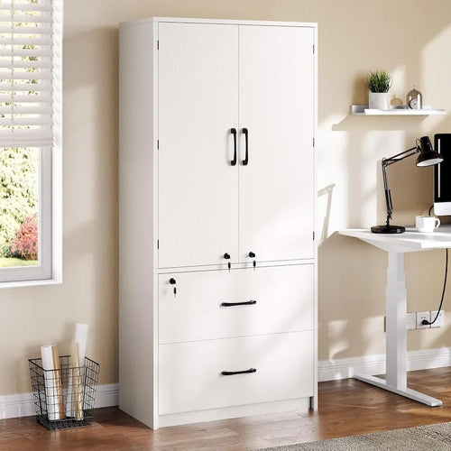 68H Large Heavy Duty Wood File Cabinets 2-Drawer Storage Cabinet with Lock and Adjustable Shelves