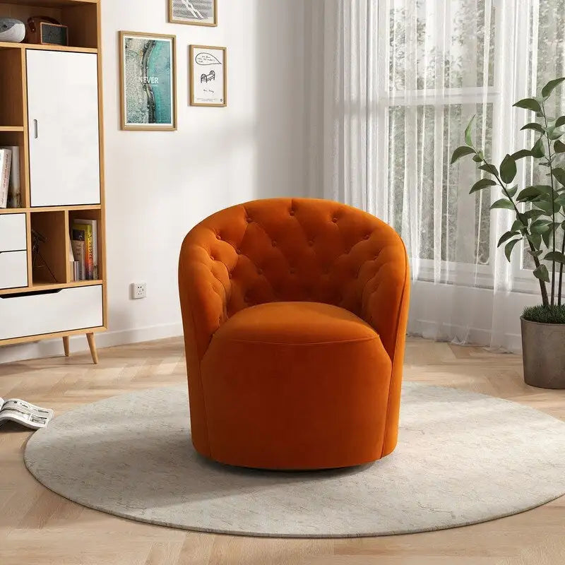 Modern Velvet Upholstered 360 Degree Swivel Barrel Chair with Button Tufted Back