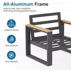 Dwuosobowa sofa ogrodowa Heynemo z aluminium, metalowa sofa tarasowa odporna na warunki atmosferyczne, fotel tarasowy na ganek, do ogrodu i podwórza