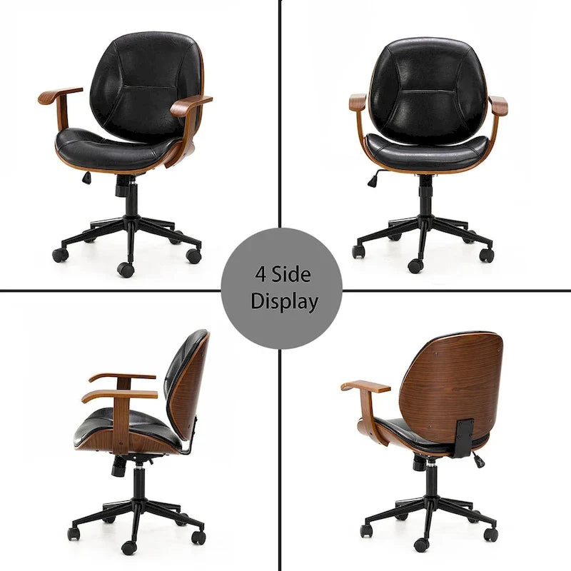 Glitzhome Skórzane Krzesło Biurowe Regulowane Obrotowe z Podłokietnikami Ergonomiczny Design