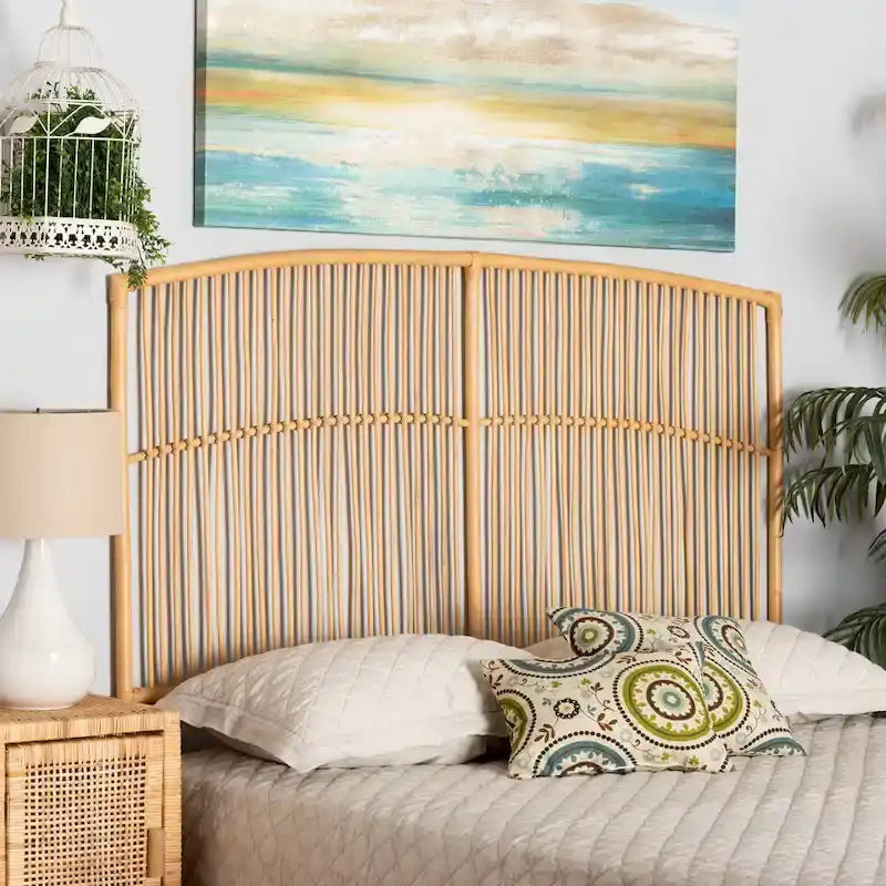 Malvina Nowoczesne Boho Nasuwane na Ścianę Łóżko z Rattanem – Queen Size