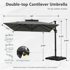 MAISON ARTS 12-stopniowy automatyczny hydrauliczny parasol wspornikowy, aluminiowy słup, obrót o 360 stopni