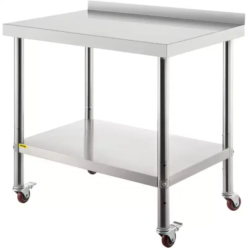 Stół roboczy VEVOR ze stali nierdzewnej, 30 x 24 x 35 cali, nośność 440 lbs, wytrzymały metalowy stół roboczy, srebrny