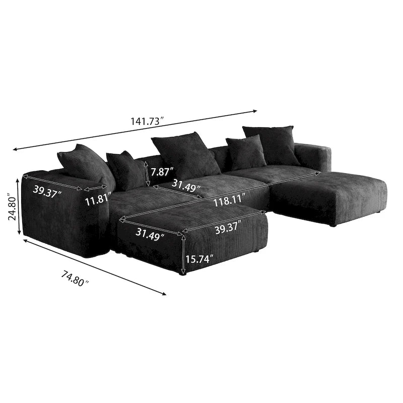 141.73 Modułowa sofa narożna, sofa z prążyniny w kształcie litery U z pufami