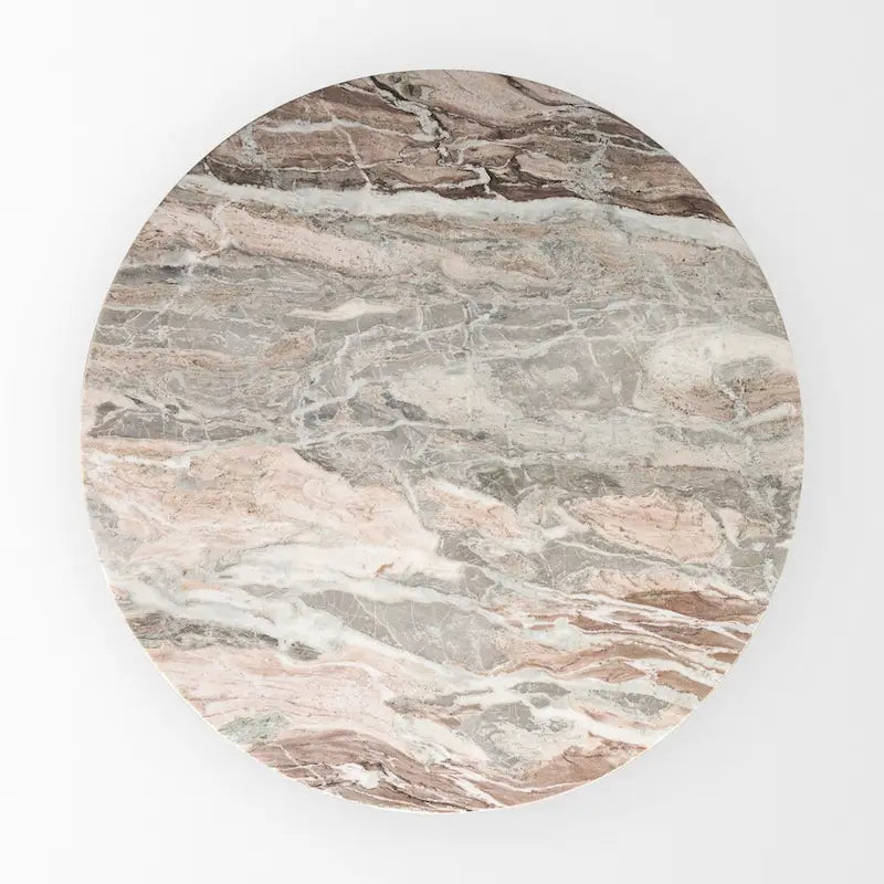 Stół do jadalni Allyson Round Medium Brown z różowym marmurowym postumentem - 42.0L x 42.0W x 30.0H
