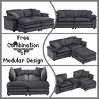 Nowoczesna 2-osobowa sofa sztruksowa z 4 poduszkami i 2 pufami