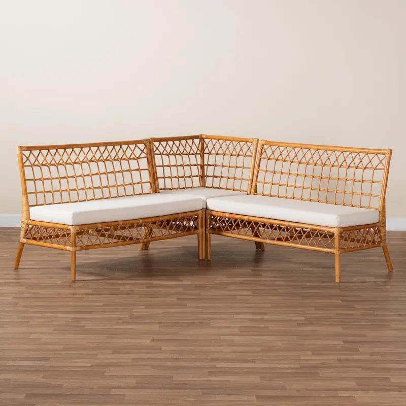 Zestaw 3-częściowy do jadalni z ławką Capella Modern Bohemian Honey Rattan