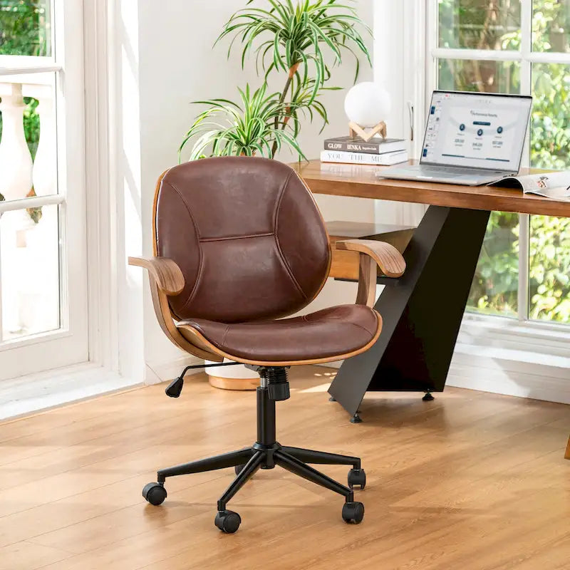 Glitzhome Skórzane Krzesło Biurowe Regulowane Obrotowe z Podłokietnikami Ergonomiczny Design