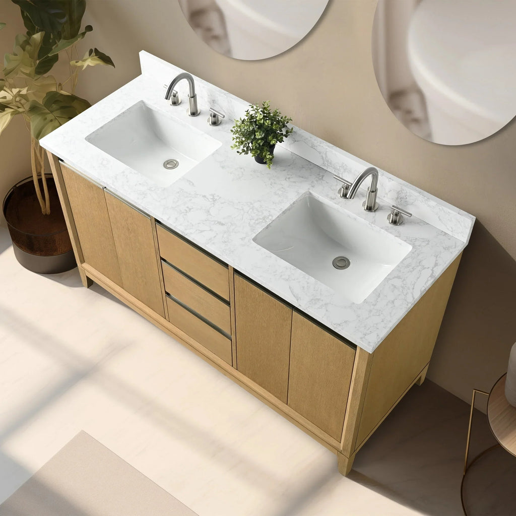 Szafka łazienkowa Vanity Art z ceramicznym umywalkiem i blatem z marmuru kompozytowego