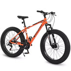 NAYSAYE Rower 26 cali, rower fatbike, 21 przełożenie, pełne osprzętowanie, dla dorosłych i młodzieży, do jazdy w terenie, pomarańczowy, 74*25*41
