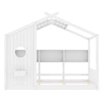 Łóżko dziecięce typu domek w rozmiarze Twin/Full, podłogowe łóżko Montessori z półką na przechowywanie - ModernLuxe