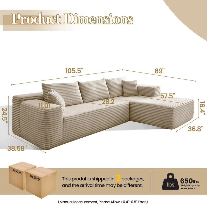 Nowoczesna tapicerowana sofa typu chaise longue z poduszkami do salonu