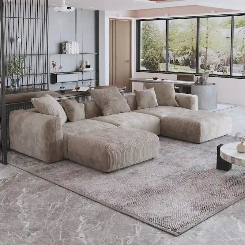 141.73 Modułowa sofa narożna, sofa z prążyniny w kształcie litery U z pufami