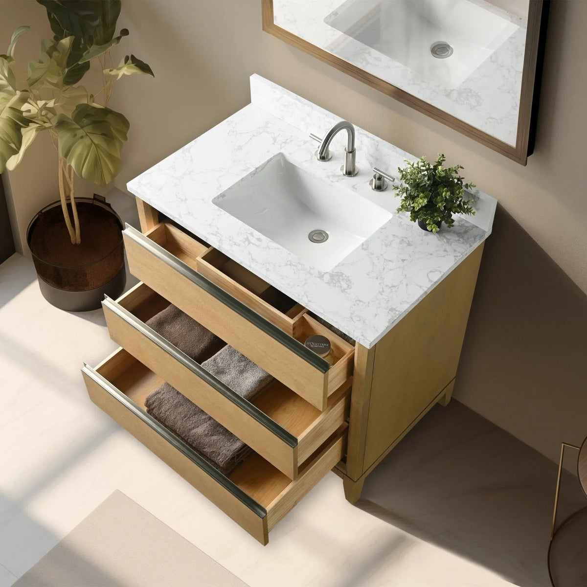 Szafka łazienkowa Vanity Art z ceramicznym umywalkiem i blatem z marmuru kompozytowego