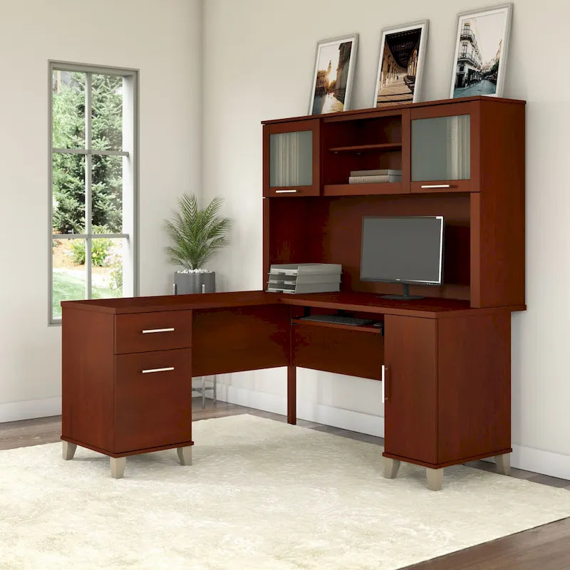 Biurko w kształcie litery L Somerset 60 cali z nadstawką do przechowywania od Bush Furniture