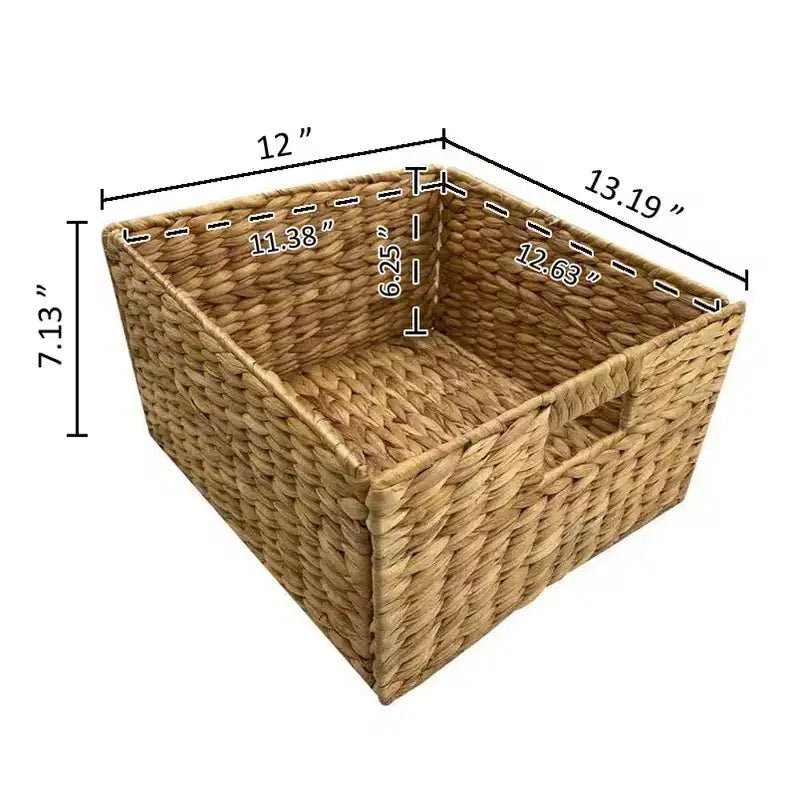 3-poziomowy regał z szufladami typu X-Side eHemco z 6 koszami z naturalnej wikliny (hiacynt wodny)
