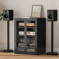 Szafka metalowa na sprzęt RTV Bekrvio, 4-poziomowa szafka stereo ze szklanymi drzwiami i regulowanymi półkami, regał audio AV z systemem zarządzania kablami