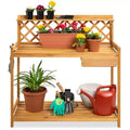 Best Choice Products Drewniany stół do pielęgnacji roślin ogrodowych na zewnątrz, stół roboczy z szufladą i szafką, otwarta półka