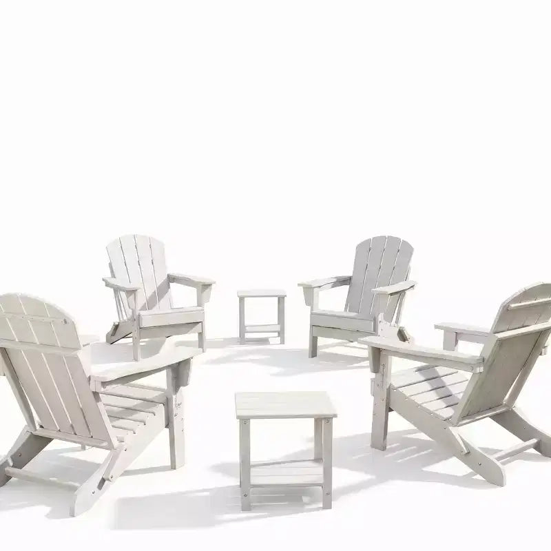 Składane krzesła Adirondack, zestaw 4 sztuk z 2 stolikami bocznymi, nowoczesne krzesła ogrodowe HDPE na patio, taras, balkon, podwórko, trawnik