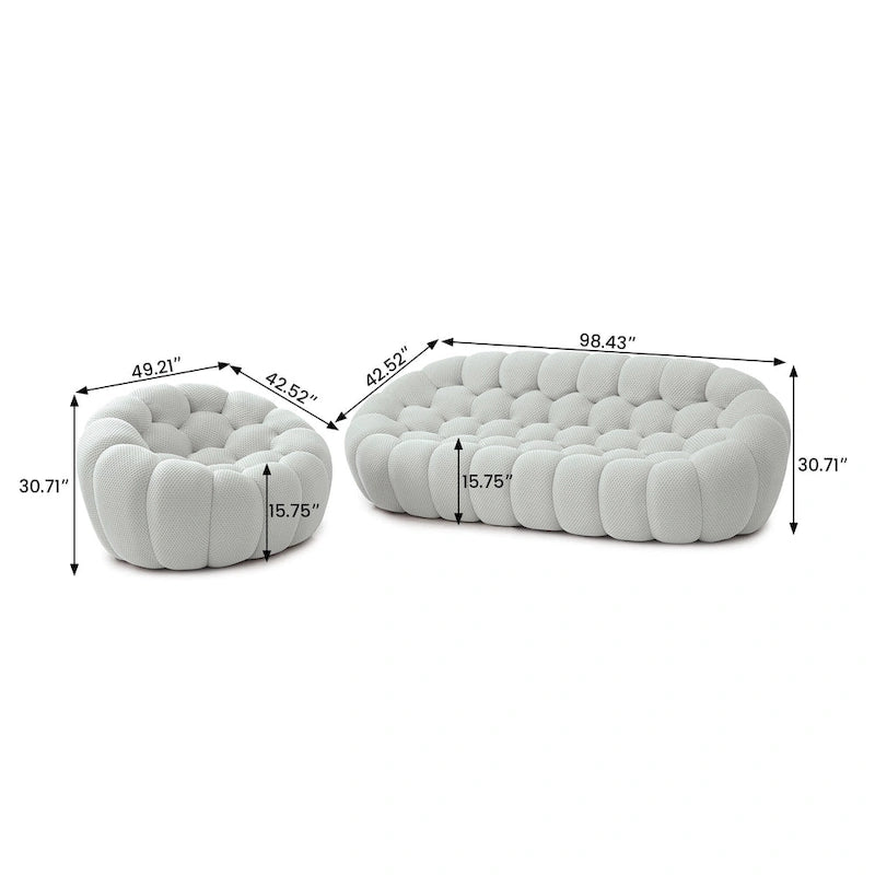 2 szt. sofa bąbelkowa 3D tapicerowana tkaniną o strukturze plastra miodu, 3-osobowa sofa bąbelkowa i sofa jednoosobowa do salonu