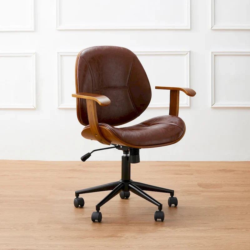 Glitzhome Skórzane Krzesło Biurowe Regulowane Obrotowe z Podłokietnikami Ergonomiczny Design