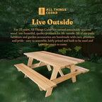 Stół piknikowy All Things Cedar 6-Ft do użytku zewnętrznego, ręcznie wykonany drewniany zestaw ławek tarasowych na kemping, imprezy w ogrodzie lub oglądanie meczów, rustykalny cedr
