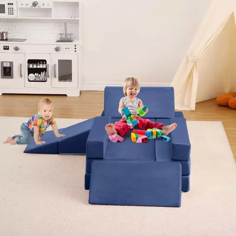 Wspinaczka na poduszce, 12-częściowa modułowa sofa do zabawy z kwadratową basenikiem z piłeczkami i zjeżdżalnią, zestaw poduszkowy do zabawy