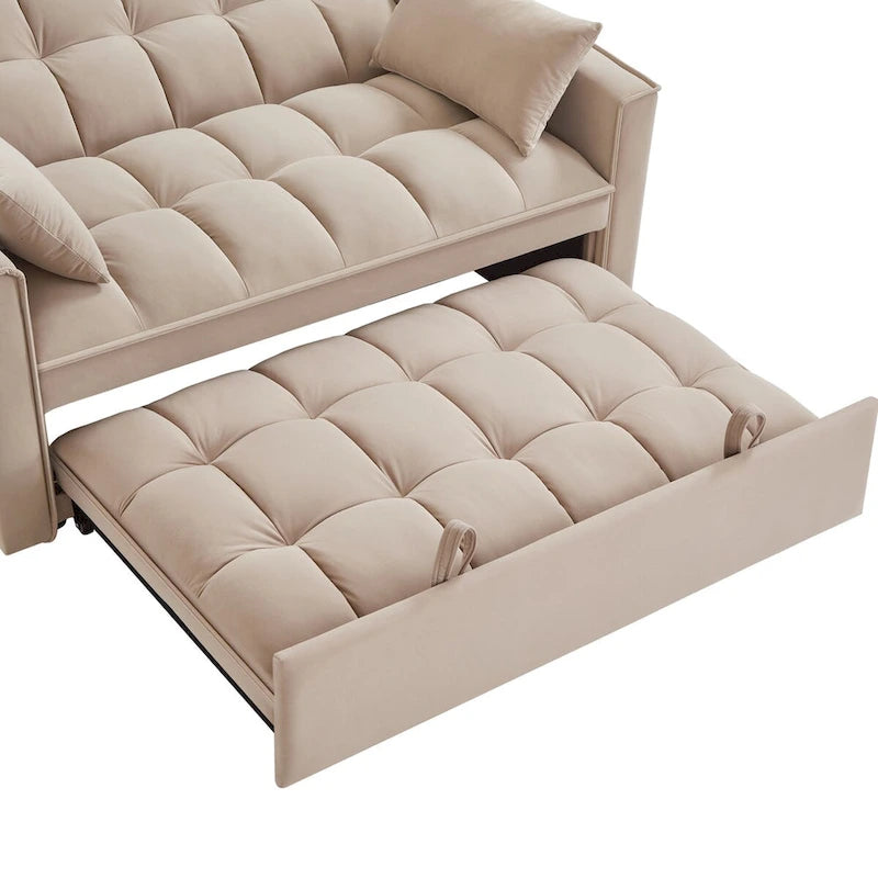 Sofa 4 w 1 z funkcją spania, podłokietnikami i kieszeniami na drobiazgi, wielofunkcyjna rozkładana sofa pikowana z regulowanym oparciem