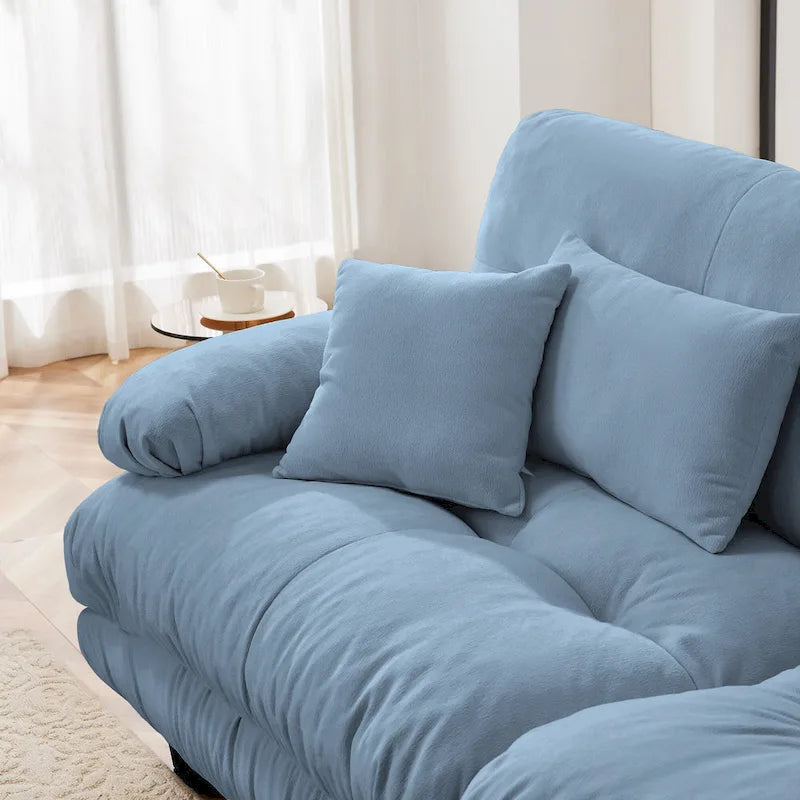 Narożna sofa dwuosobowa typu szezlong, szezlong szezlongowy z szenili z poduszkami lędźwiowymi