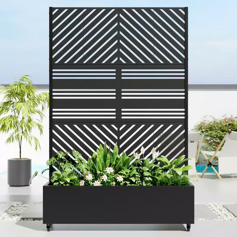 MAYEERTY Donica z kratką żelazna czarna z równoległymi liniami 01 żaluzjowa klasyczna styl łączony 183x119x41cm zestaw 3-częściowy