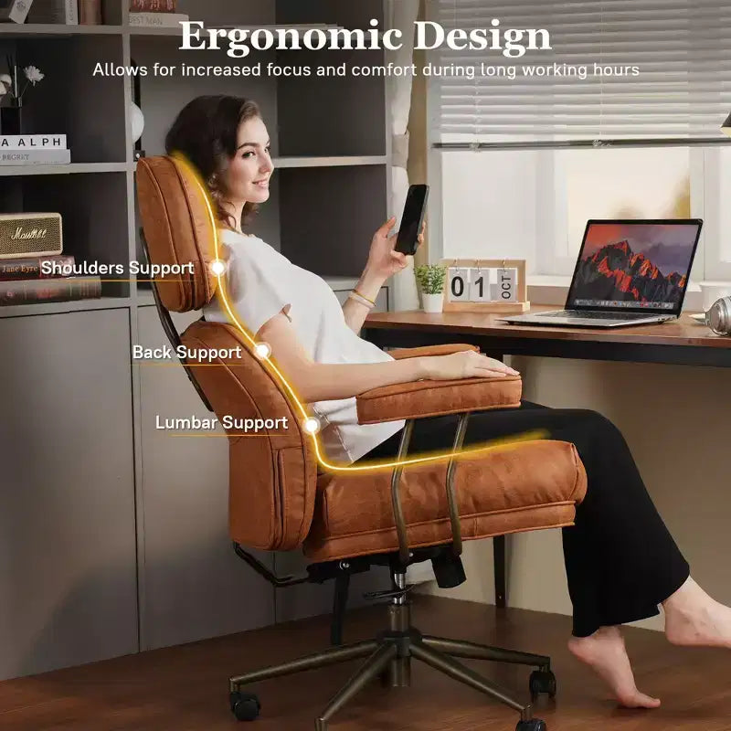 HOMLUX Wysokie krzesło biurowe z funkcją odchylania, ergonomiczne krzesło biurkowe z wygodnym podparciem lędźwi i karku